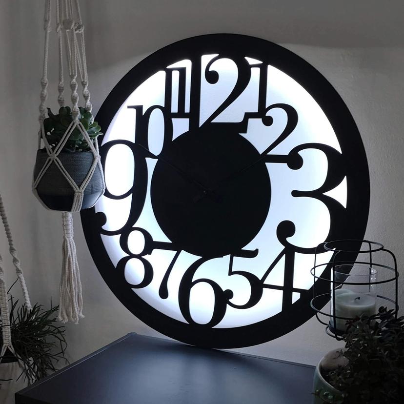 Décoration lumineuse LED en MDF - Horloge moderne