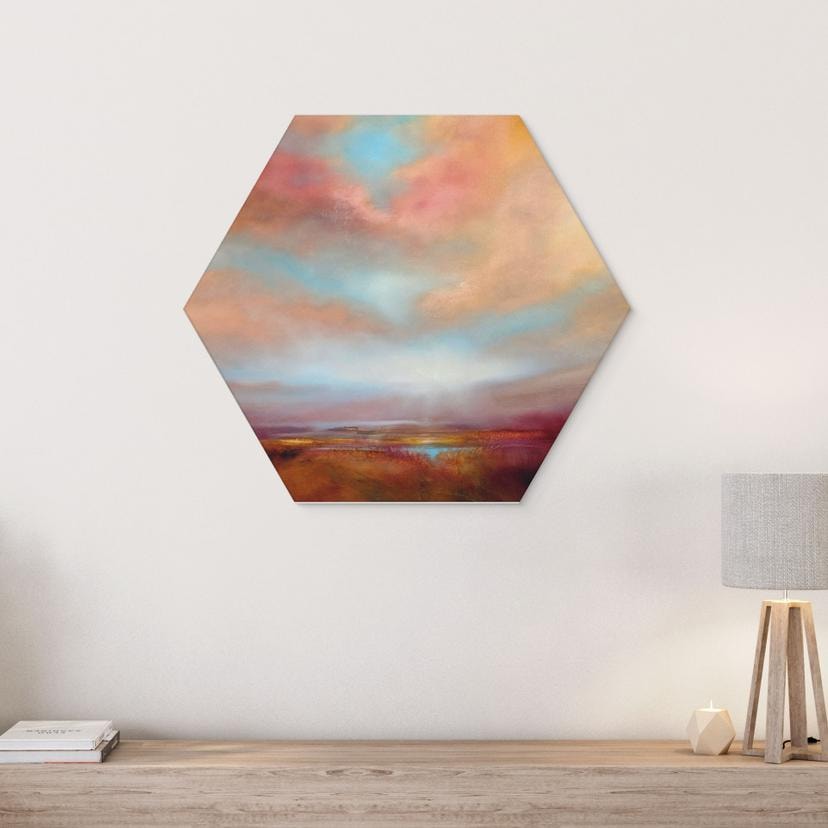 Hexagon Wandbild Leuchtendes Feld im Sonnenlicht - Schmucker - Alu-Dibond