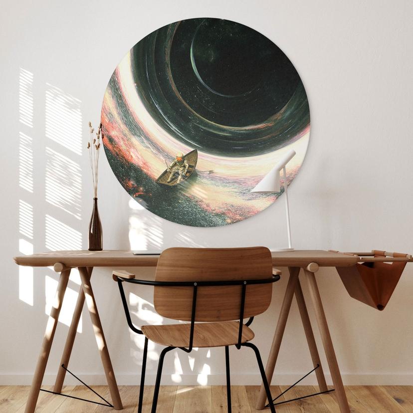 Tableau sur alu-Dibond rond Astronaute dans un bateau - Nicebleed