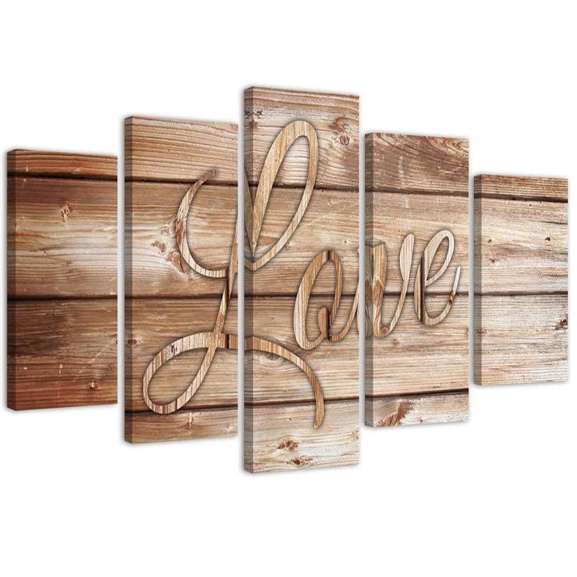 5 stykke lærredstryk Love Wood Vintage Brown