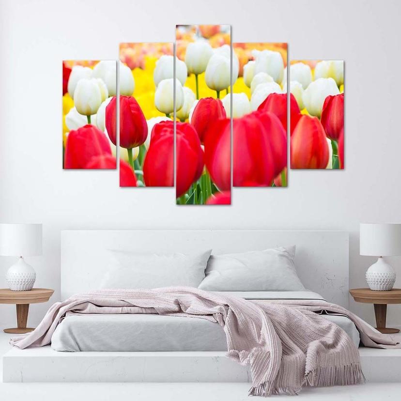 Stampa su tela 5 pezzi Tulipano rosso bianco