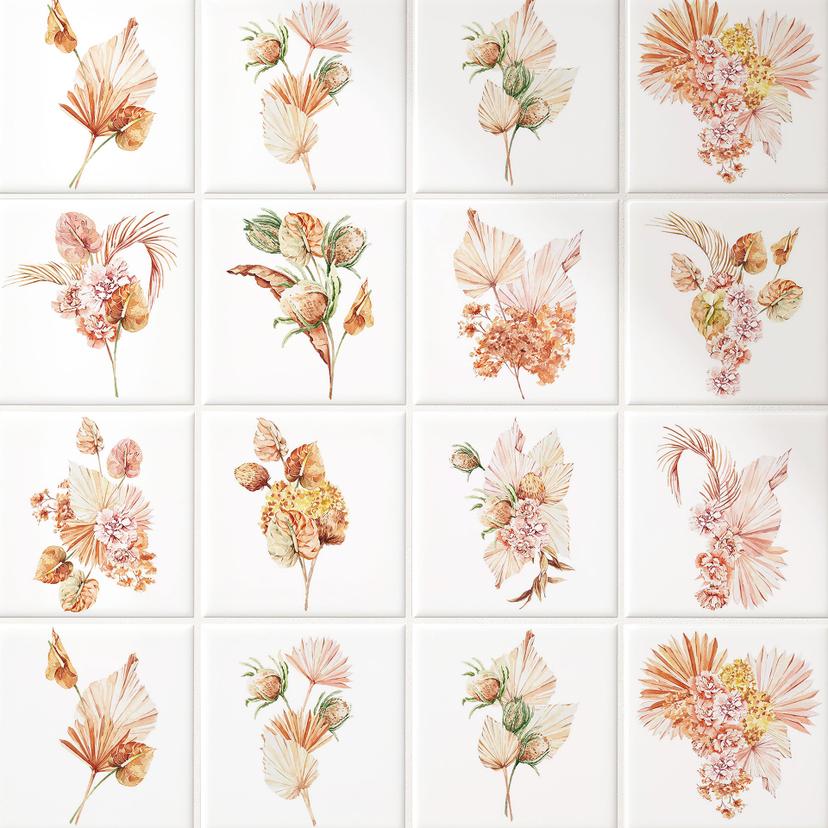 Azulejos Adhesivos ramos acuarela 02 - lote de 12