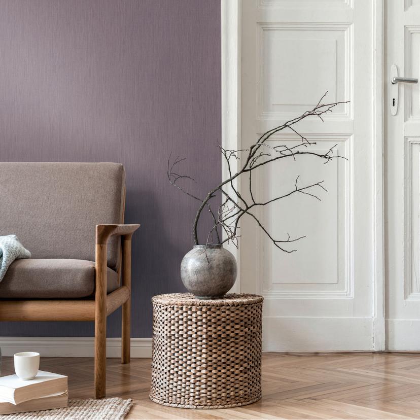Hørstruktureret tapet lilla lilla - Ikke-vævet tapet med mat tekstillook