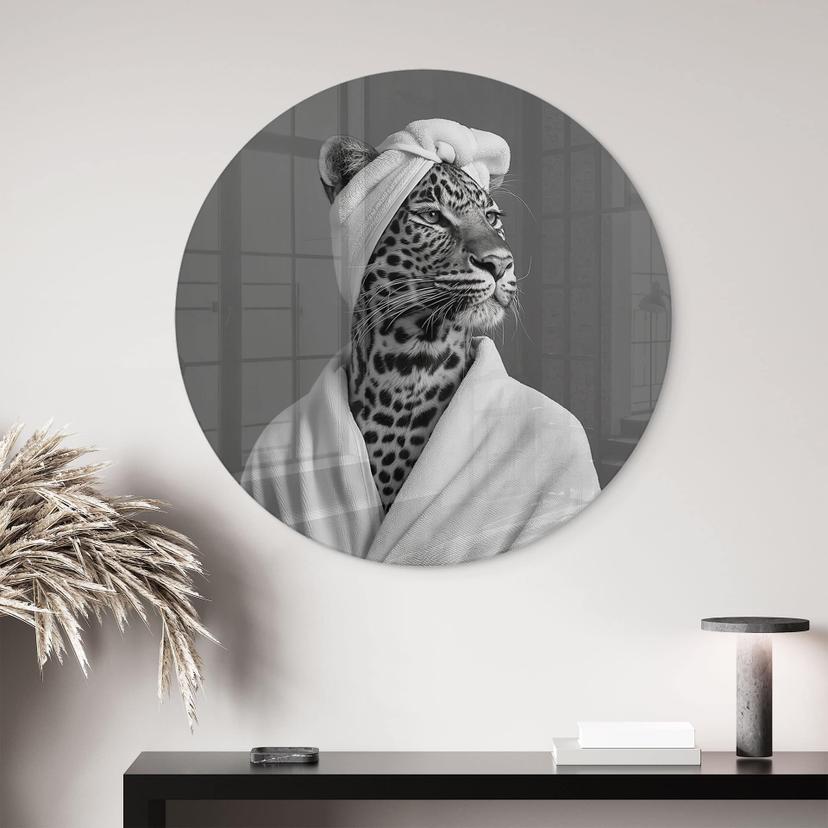 Glasschilderijen Royale Spa time-out met luipaard - Rahner - Rond