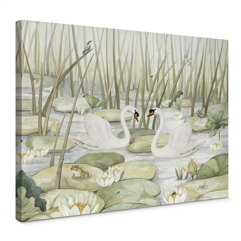 Canvas To svaner i dammen - Kikki Belle