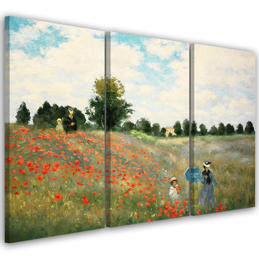 3 stykke lærredstryk, Valmuemark Claude Monet