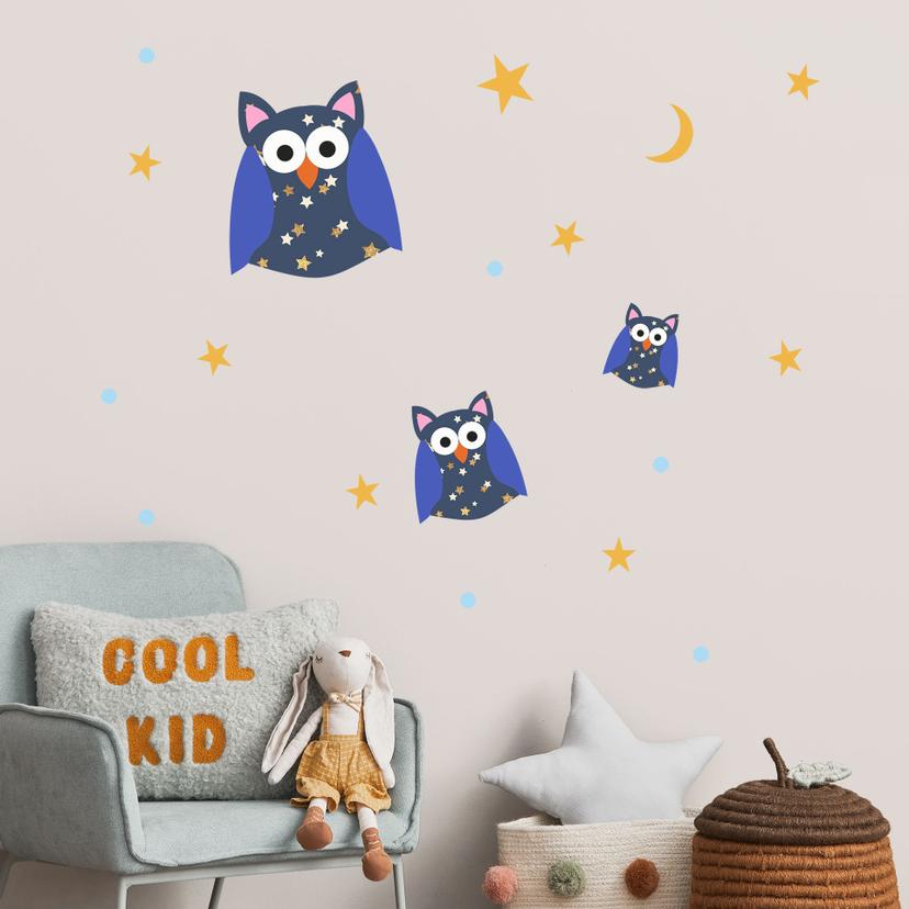Wallsticker - Mønsterugler (sæt med 3)