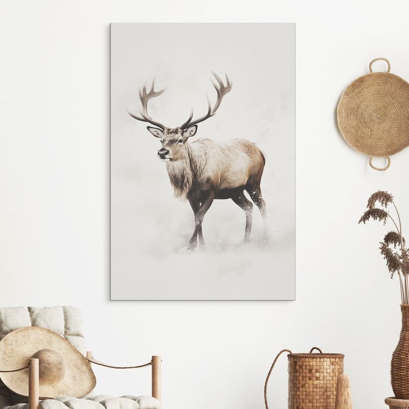 Wanddecoratie hert in witte winter - Magnusson - Alu-Dibond