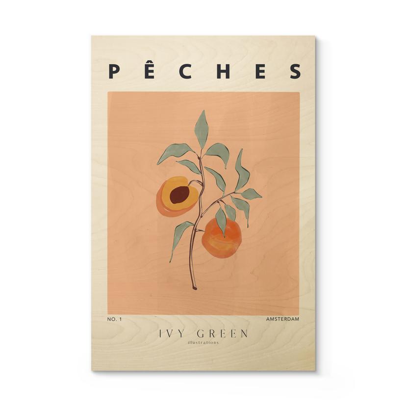Cuadro de madera Melocotones jugosos - Ilustración Ivy Green
