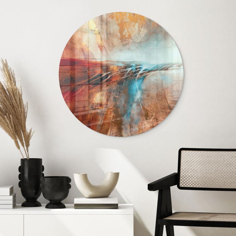 Glasschilderijen Lichtgevende horizon aan het water - Schmucker - Rond