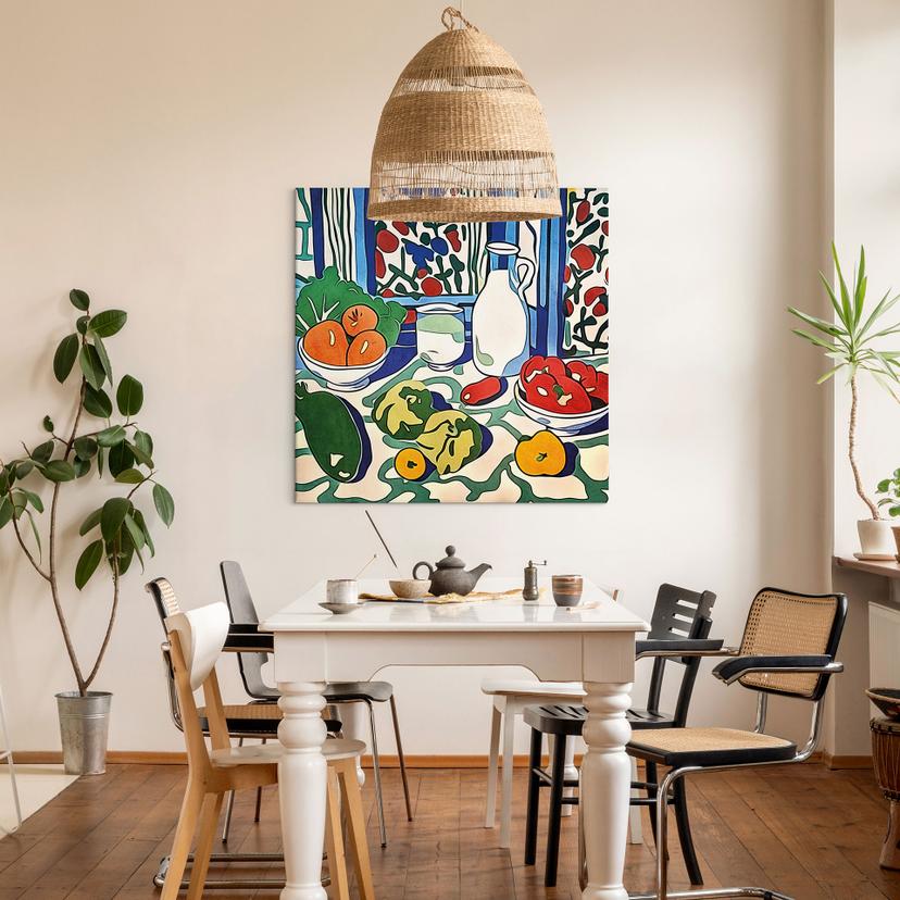 Stampa su tela Frutta e verdura sul tavolo della cucina - Ispirato a Matisse - Zamart