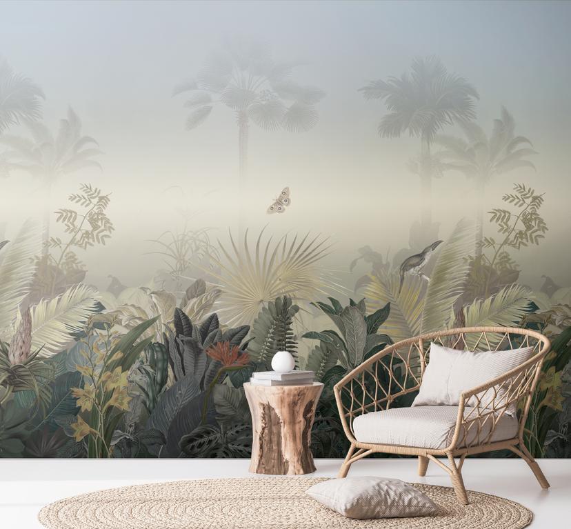 behang jungle kleurrijk blauw - vliesbehang botanisch Livingwalls - mat en glad