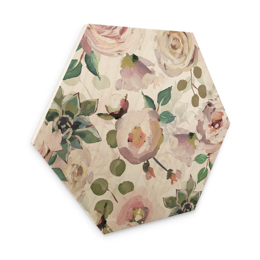 Hexagon - Træ UN Designs - Blomster i kunstnerisk stil