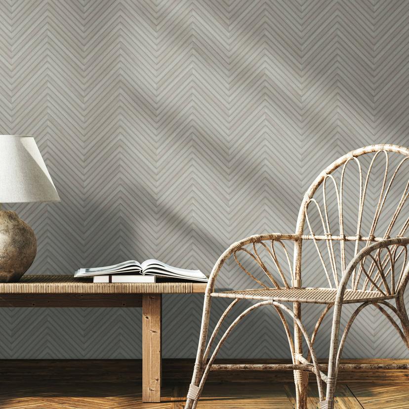 Non-woven tapet med sildebensmønster og woodgrain-look grå woodgrain
