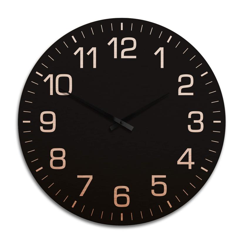 Horloge murale XXL en Alu-Dibond - Cuivrée - Classique noire avec minutes Ø 70 cm