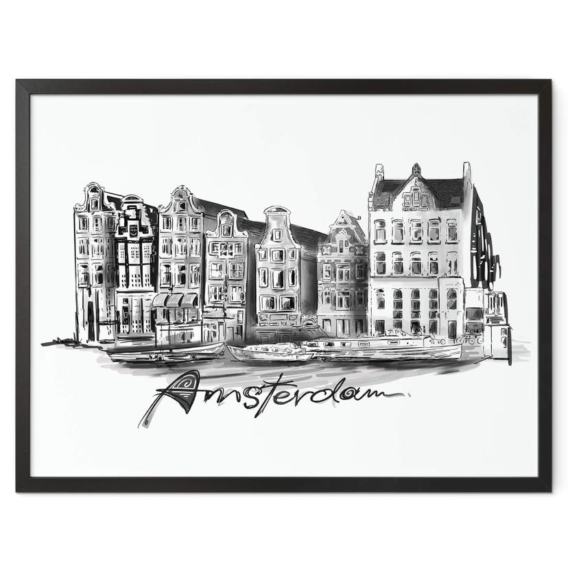 Poster Love your City - Amsterdam - Schwarz-Weiß
