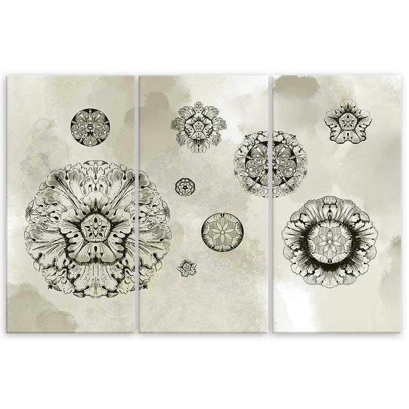 Stampa su tela in 3 pezzi, forme geometriche floreali