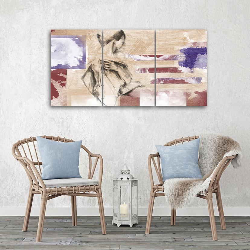 Stampa su tela 3 pezzi Astrazione femminile Beige