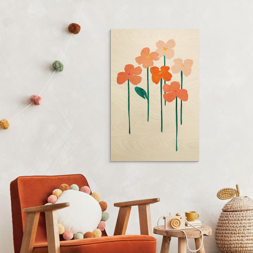 Stampa su legno Piccoli fiori color pesca - Kubistika