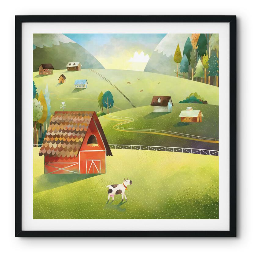 Plakat Farverig gård i bjergene - DigitalArtsi