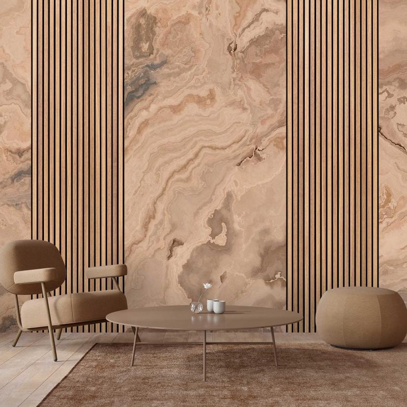 Elegant marmor tapet beige med striber - non-woven tapet til en stilfuld atmosfære