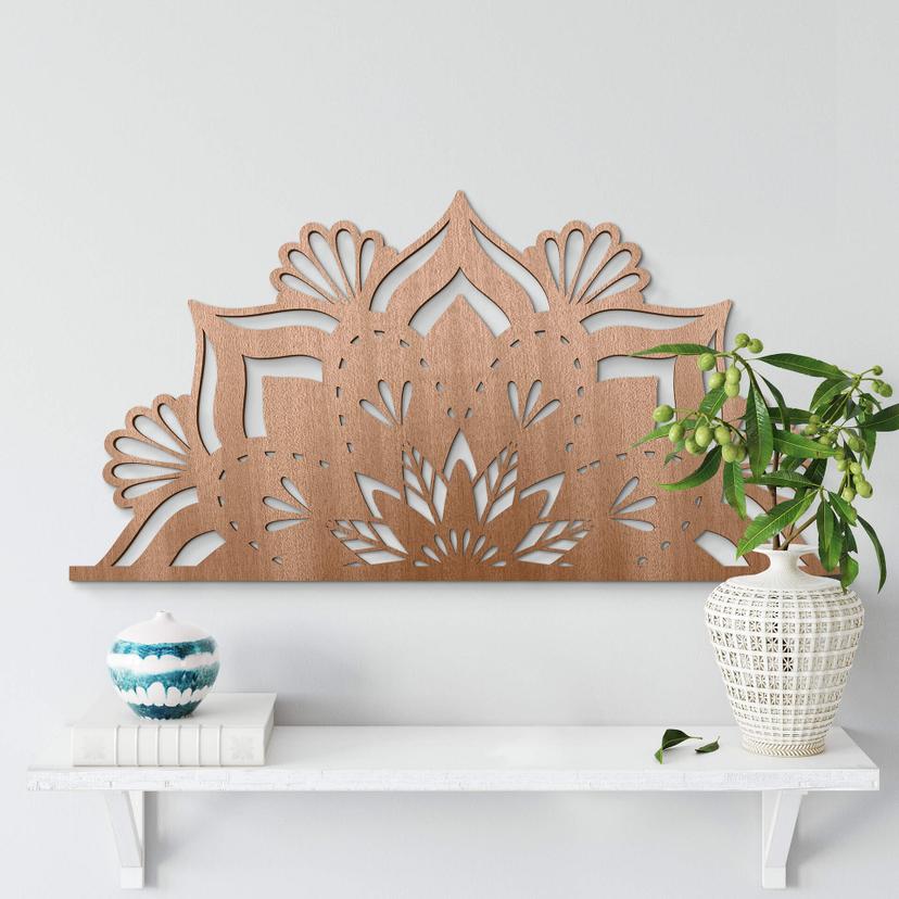 Väggdekorationer i trä mahogny - Mandala Floral Half