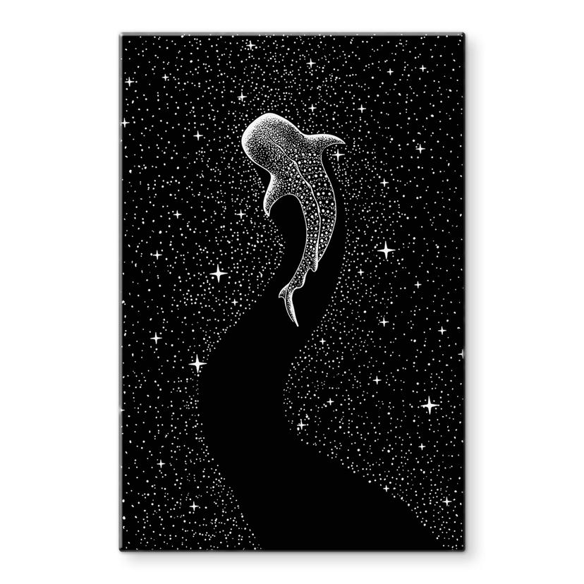 Tableau en verre Le requin-baleine dans l'océan des étoiles - Cakir