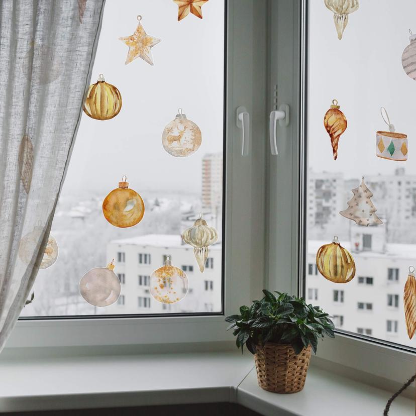Cuadro ventana decoración árbol de Navidad blanco-oro (22 piezas)