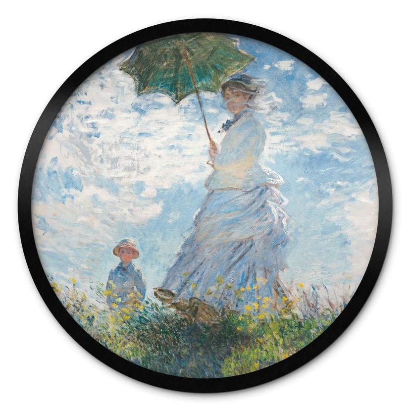 Plakat Monet - Kvinde med parasol - Madame Monet og hendes søn - Rund