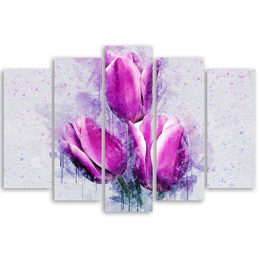 Stampa su tela 5 pezzi, tulipani fiori rosa