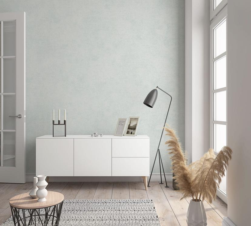 Non-woven tapet med moderne monokromt look og struktur i ensfarvet grå