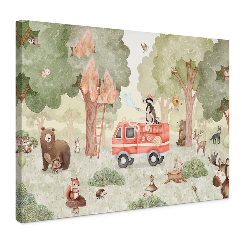 Canvas Schilderij Dieren Brandweer in het Bos - Oliver Robins