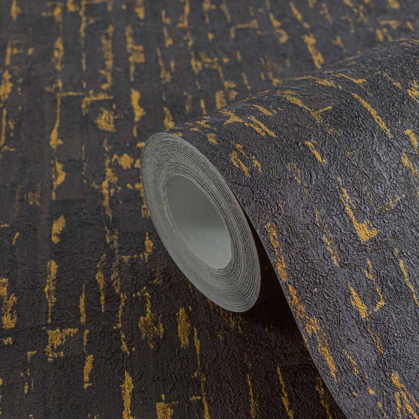 Papel pintado autoadhesivo texturado oro negro - papel pintado no tejido con efecto 3D moderno