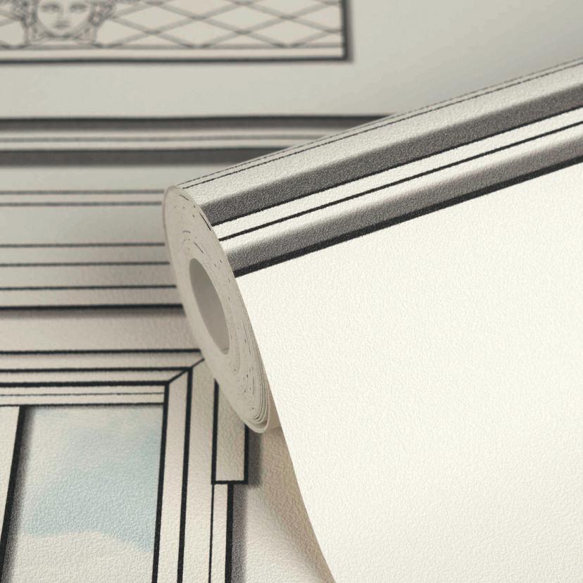 Papel pintado no tejido Versace Palazzo No 12 fachada ventana blanco gris neo clásico