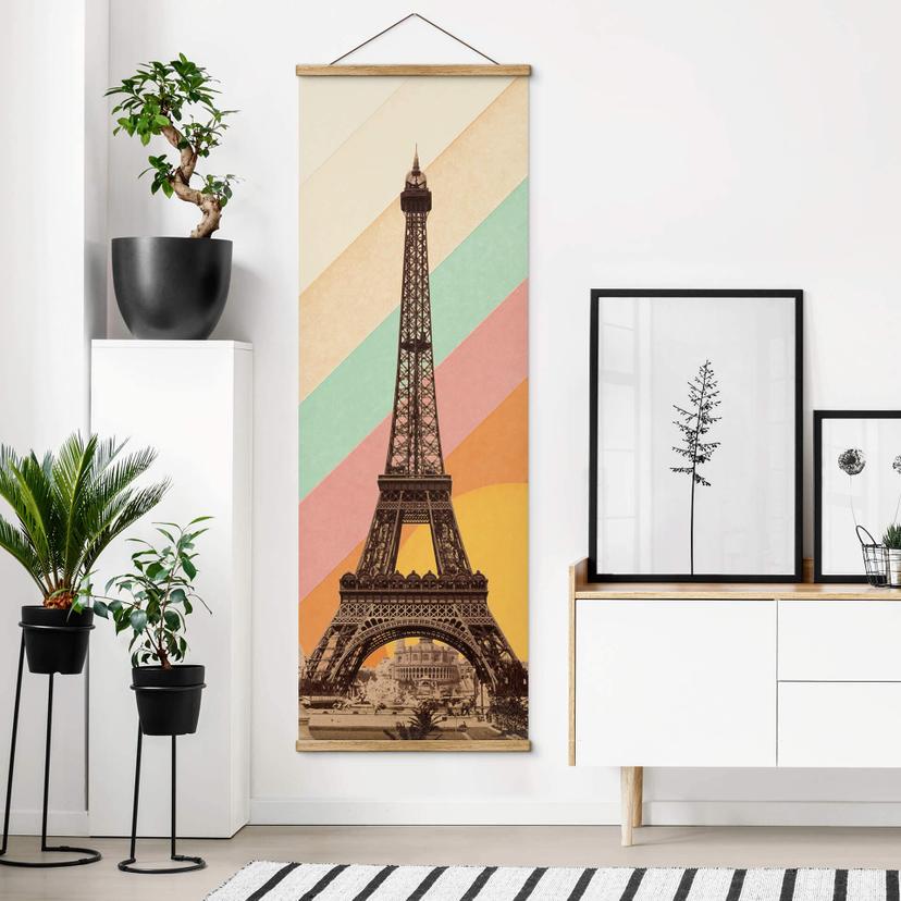 Póster de tela Bodart - Torre Eiffel retro con arco iris - Panorama