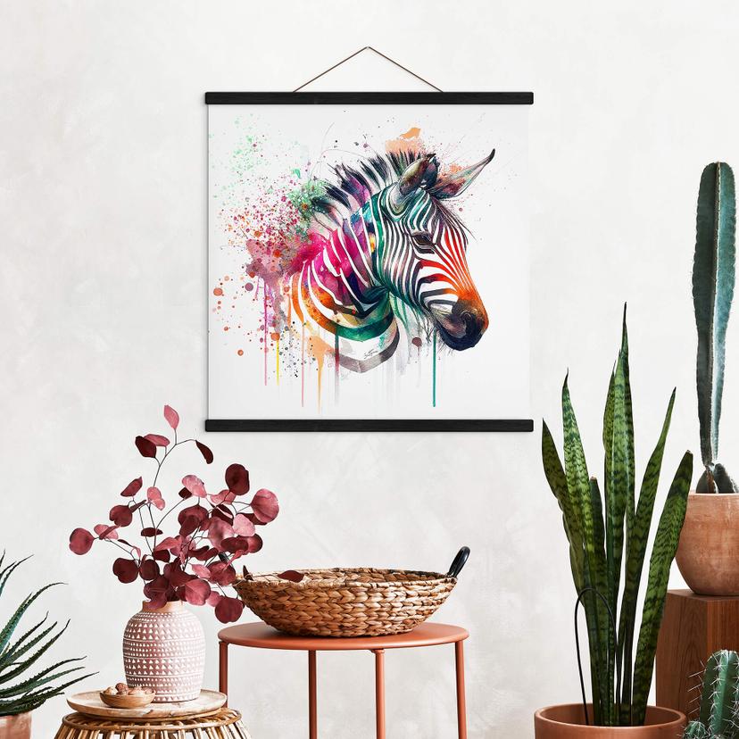 Póster de tela Heine - Cebra arco iris - Cuadrado