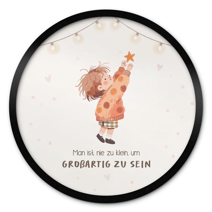 Rundes Affirmationsposter mit Kind und Stern - 'Man ist nie zu klein' für Kinder