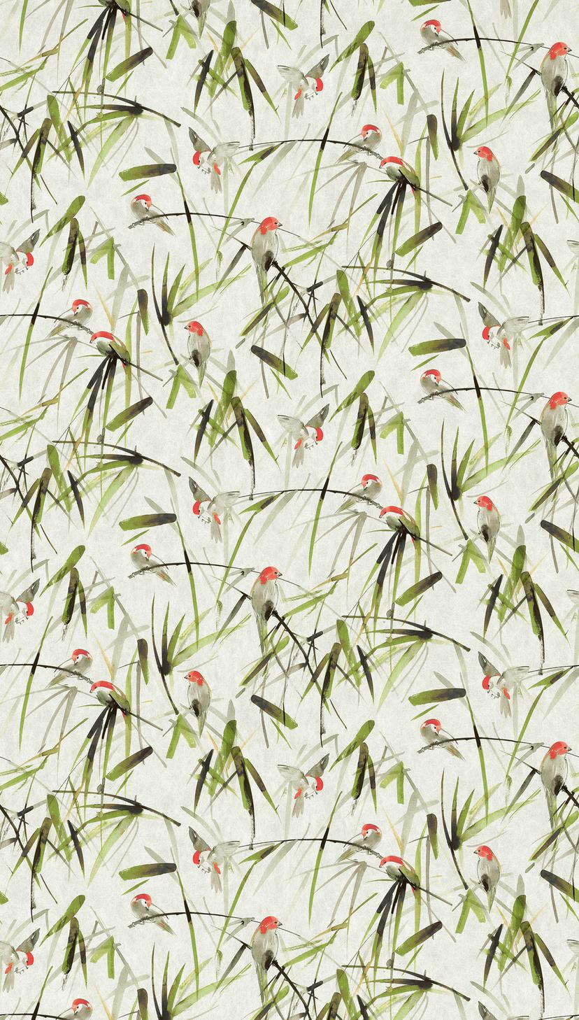fugletapet beige grøn - non-woven tapet dyr Livingwalls - mat og glat