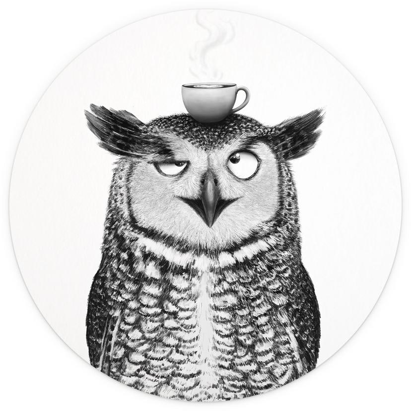 Fotobehang Grappige Uil met Koffie - Korenkova - Rond