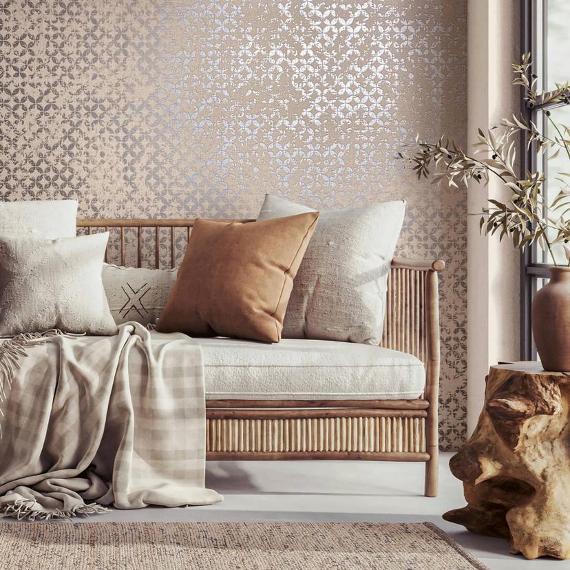 Ikke-vævet tapet med stjerner i ornamental stil, beige grafik