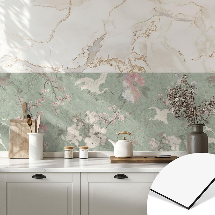 Stænkplade til køkken Kraner i kirsebærblomstrende grøn - Bloomery Decor