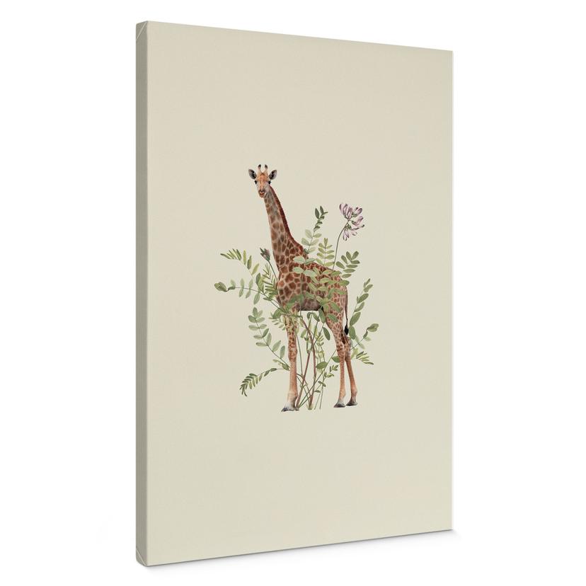Lærredsprint - Blomstret giraf - Frida Floral Studio