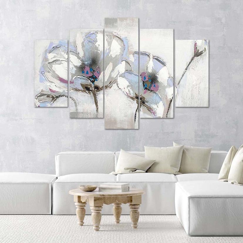Stampa su tela 5 pezzi, fiori dipinti di bianco