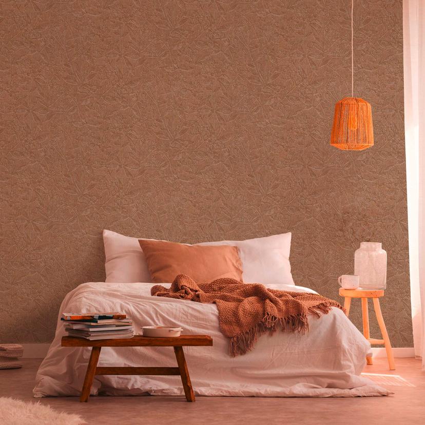 brun beige landhus tapet - fleece tapet stue - blomstret tapet soveværelse gang