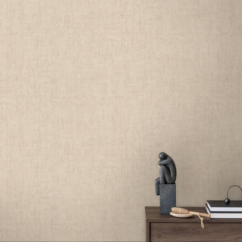 Papel pintado no tejido, moderno y discreto, de aspecto textil beige natural