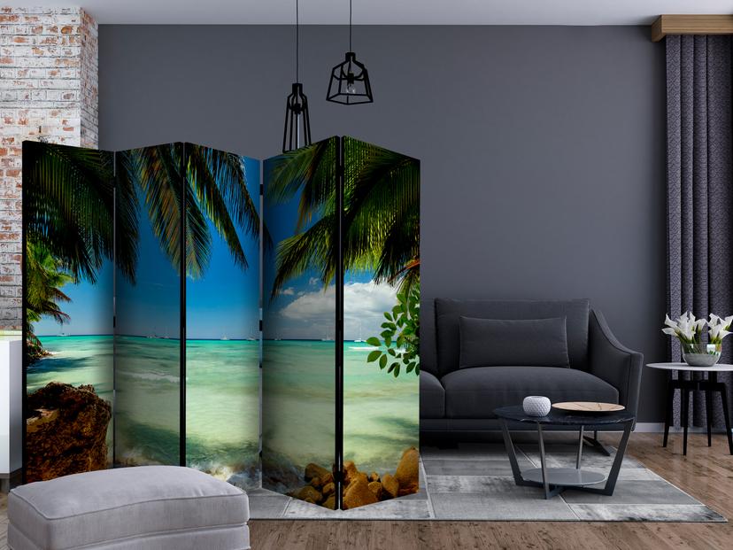 Schermo divisorio - Relax sulla spiaggia , 5 pezzi - 225x172 cm