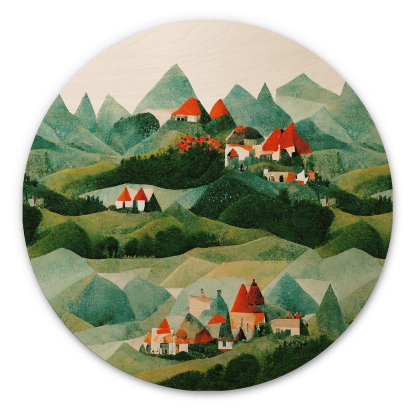 Væg cirkel træ Treechild - Small village in the middle of green hills