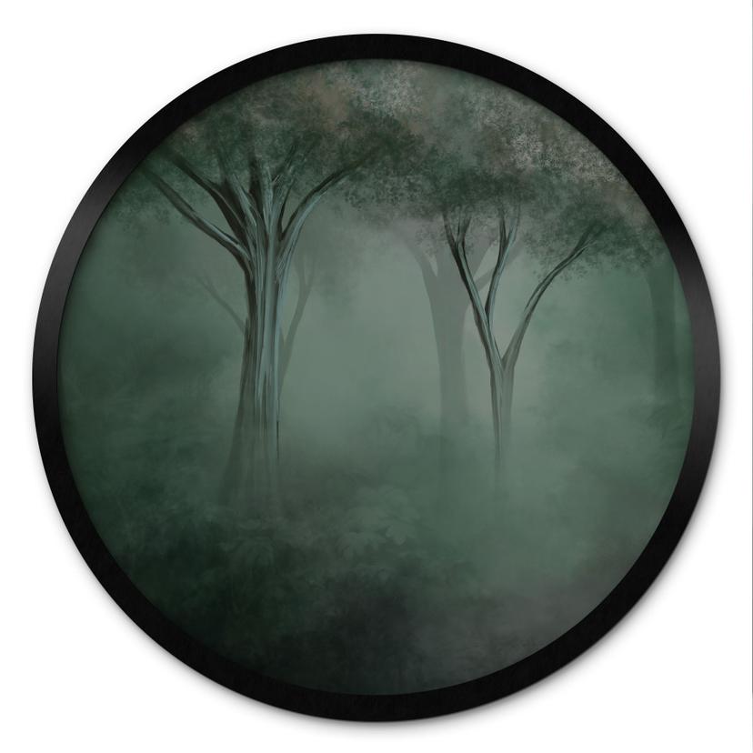 Poster Bosmagie in de ochtendnevel Groen - Ms Tiff - Rond