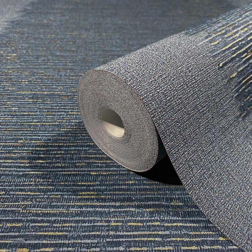 Papel pintado no tejido con rayas y líneas finas textura azul, gris