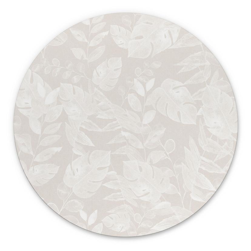 Tropiske blade beige - blomsterdekoration - rund – print på aluminium (Alu-Dibond)